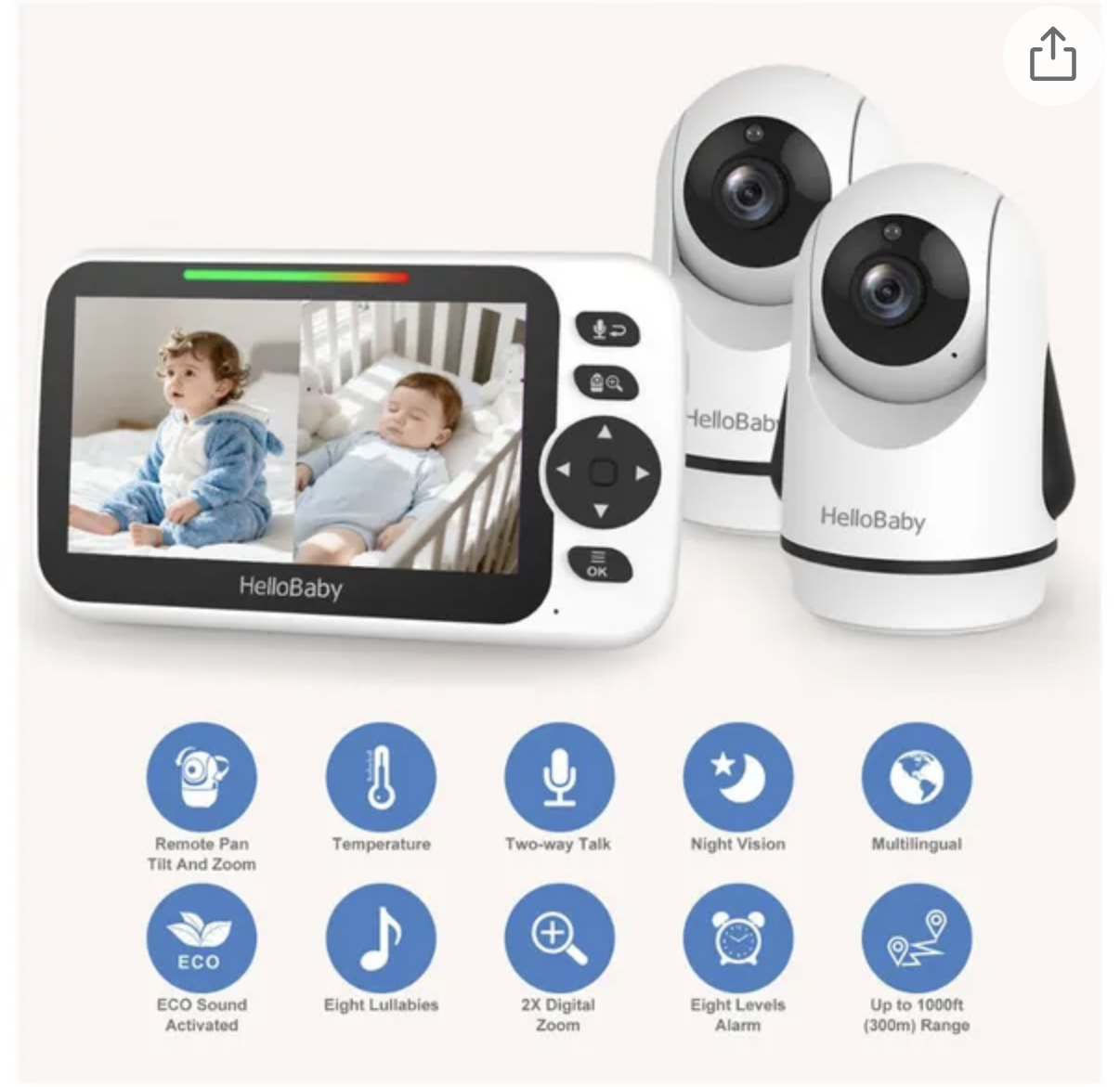 Hello Baby 5-inch LCB Baby Monitor 2 camera + Mount — photo 3